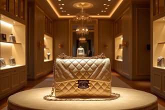 Intérieur d'une boutique Chanel luxueuse avec vitrine élégante