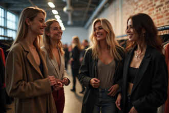 Groupe de mannequins backstage en préparation de défilé