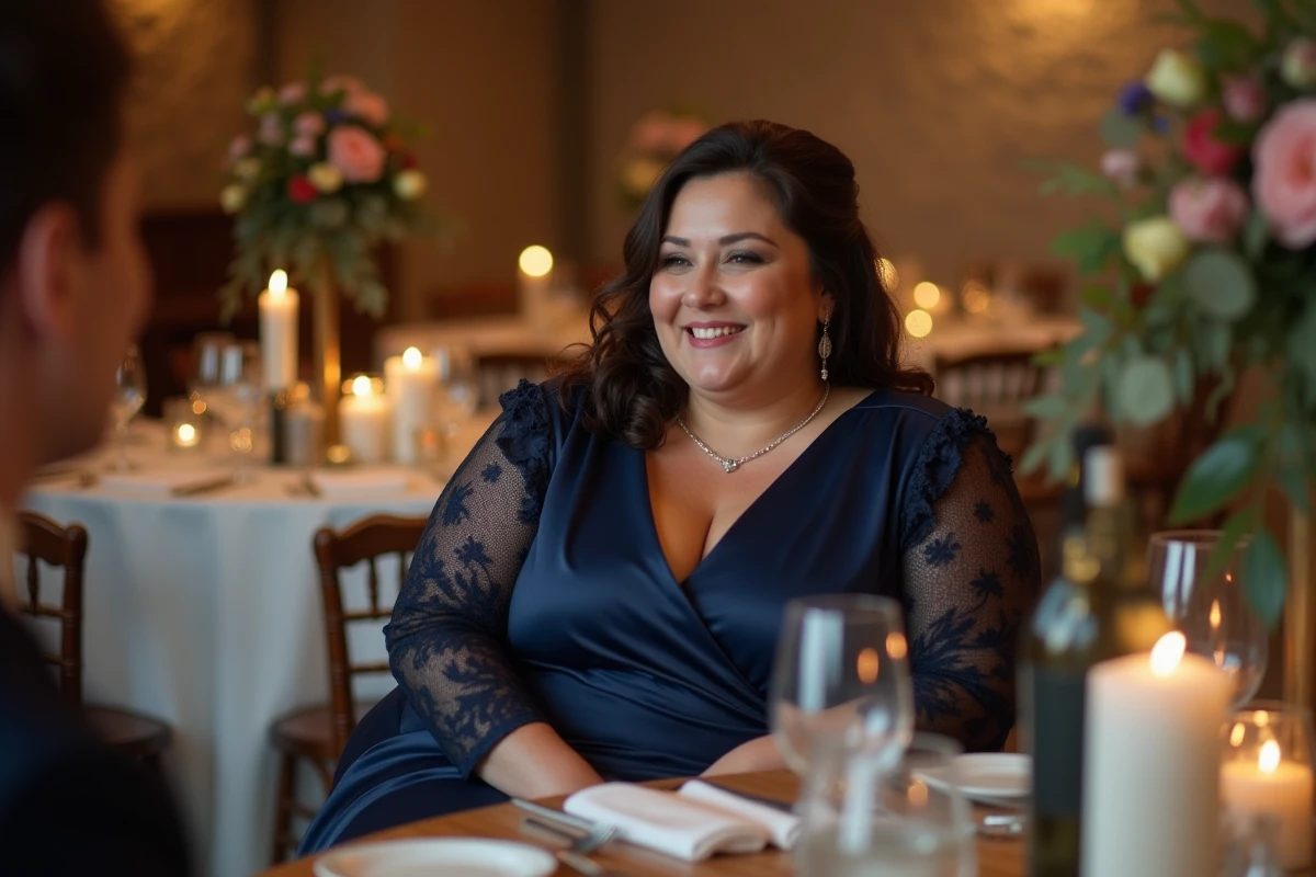 Femme confiante en robe bleue lors d