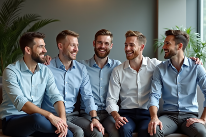 Groupe d'hommes d'affaires confiants en réunion