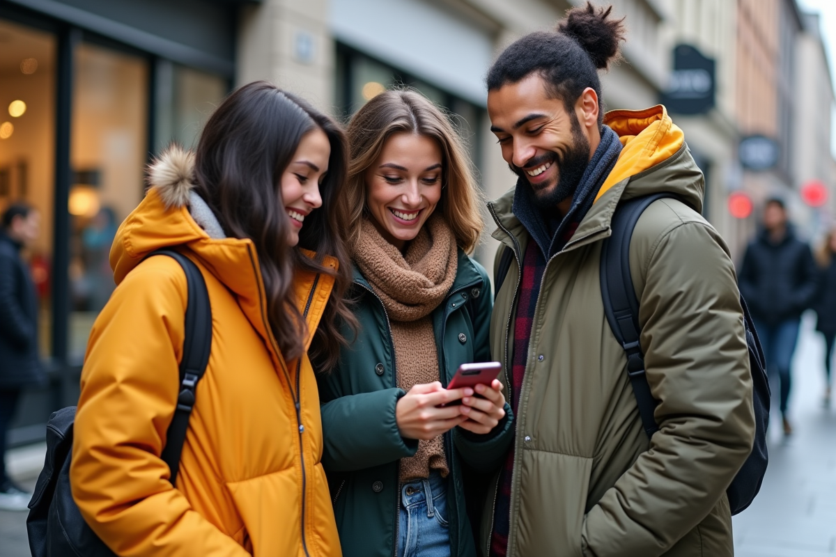 Groupe de jeunes dehors dans un centre commercial urbain