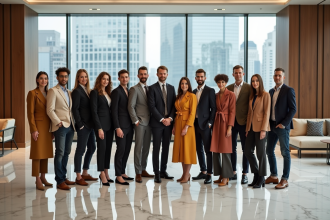 Groupe de professionnels de la mode dans un lobby moderne