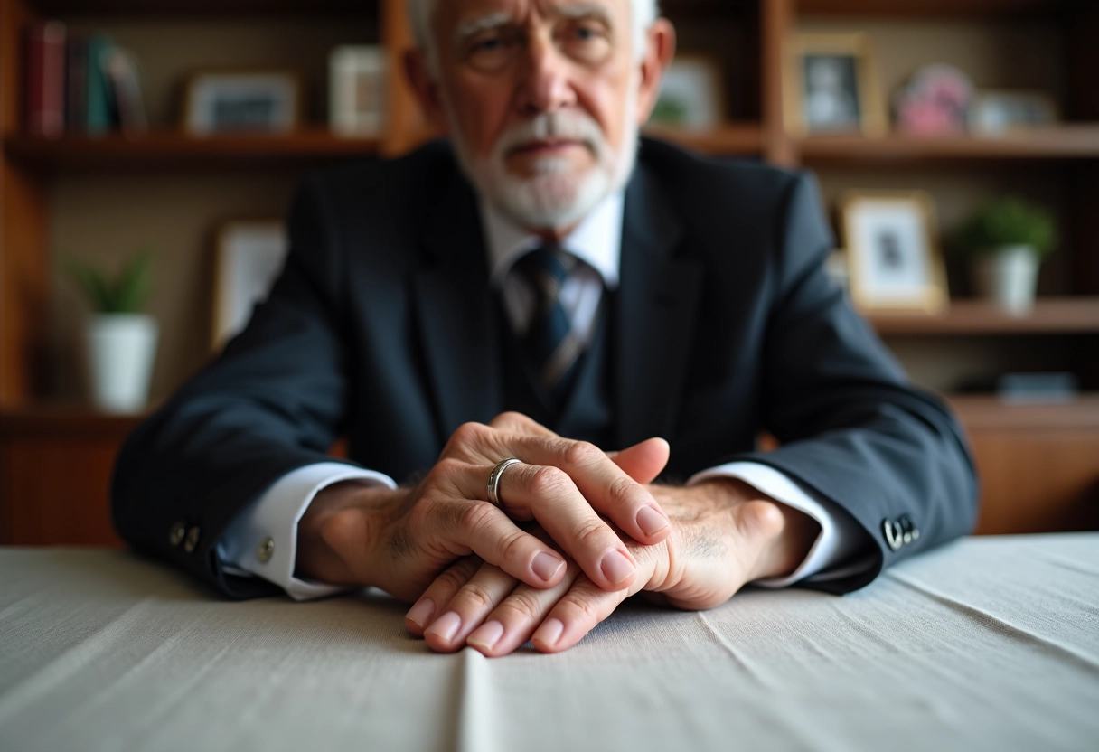 Homme âgé tenant la main de son partenaire avec bague