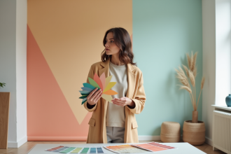 Jeune femme regardant une palette de couleurs tendance