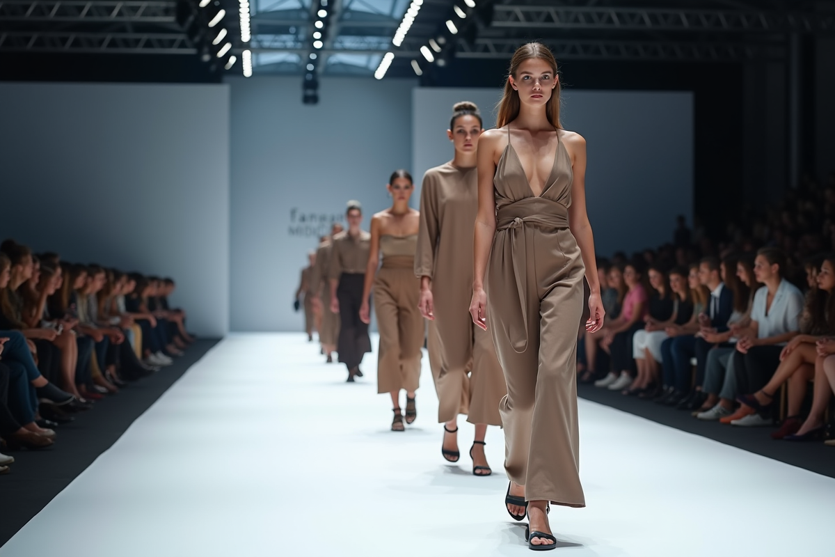 Mannequins défilant en tenue de créateur sur le runway