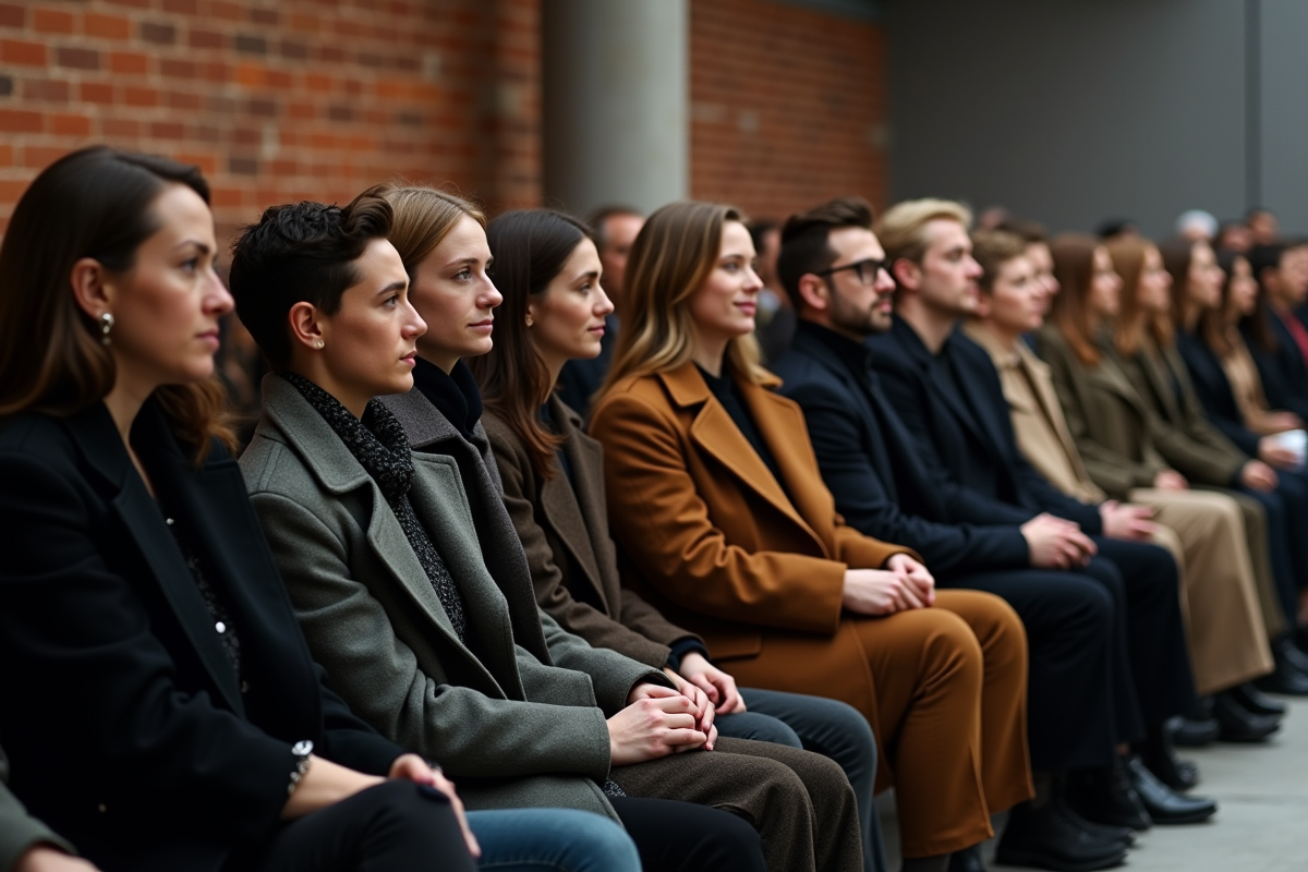 Groupe de passionnés de mode assis lors d