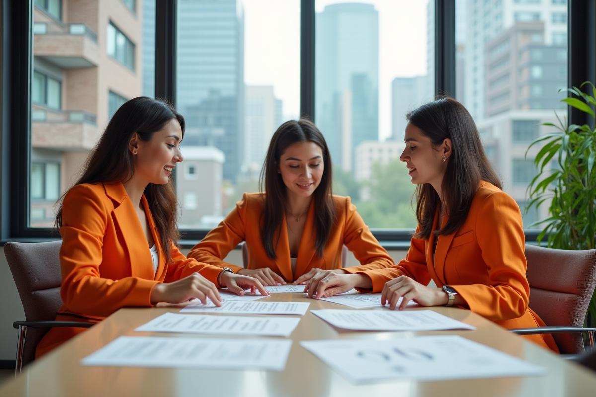 Groupe de professionnels discutant autour d